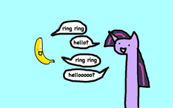 Size: 800x500 | Tagged: safe, artist:wollap, derpibooru import, twilight sparkle, banana, bananaphone, comic, long neck, wat