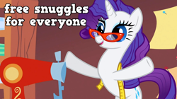 Size: 960x539 | Tagged: safe, rarity, pony, unicorn, hug, image macro, imma snuggle you, meme, solo