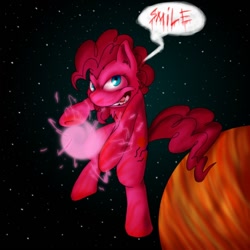 Size: 800x800 | Tagged: safe, artist:artybeat, pinkie pie, earth pony, pony, dragon ball, kamehameha, smile hd, solo, space