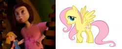 Size: 1085x436 | Tagged: safe, fluttershy, pegasus, pony, comparison, hannah phillips, meta, toy story