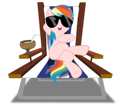 Size: 5000x4188 | Tagged: safe, artist:dashiesparkle, artist:mundschenk85, derpibooru import, edit, editor:slayerbvc, rainbow dash, pegasus, pony, every little thing she does, absurd resolution, beach chair, casual nudity, chillaxing, drink, female, furless, furless edit, mare, nude edit, nudity, open mouth, shaved, simple background, solo, sunglasses, transparent background, vector, vector edit