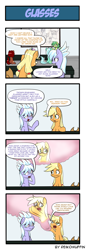 Size: 660x1914 | Tagged: safe, artist:reikomuffin, applejack, cloudchaser, earth pony, pony, comic, glasses