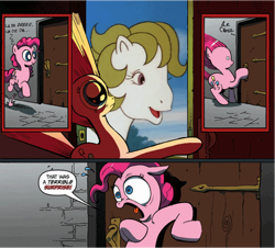 Size: 500x451 | Tagged: safe, pinkie pie, surprise, earth pony, pony, g1, exploitable meme, meme, pun, surprise door