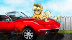 Size: 1920x1080 | Tagged: safe, artist:spiritofthwwolf, applejack, earth pony, pony, car, chevrolet, chevrolet corvette, corvette, corvette c3, solo