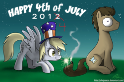 Size: 1100x733 | Tagged: safe, artist:johnjoseco, edit, derpy hooves, doctor whooves, pegasus, pony, 4th of july, american independence day, female, hat, independence day, mare, this will end in fire, this will end in laughs, this will end in tears
