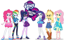 Size: 1888x1152 | Tagged: safe, derpibooru import, edit, applejack, fluttershy, pinkie pie, rainbow dash, rarity, sci-twi, twilight sparkle, equestria girls, equestria girls series, boots, clothes, converse, cowboy hat, denim skirt, dress, equestria girls logo, feet, female, geode of fauna, geode of shielding, geode of sugar bombs, geode of super speed, geode of super strength, geode of telekinesis, glasses, hat, high heel boots, high heels, humane five, humane six, logo, logo edit, magical geodes, mane six, my little pony logo, official art, pantyhose, ponytail, sandals, shoes, simple background, skirt, sneakers, socks, stetson, transparent background, vector