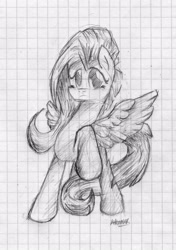 Size: 2521x3571 | Tagged: safe, artist:halfaman, fluttershy, pegasus, pony, monochrome, sketch, solo