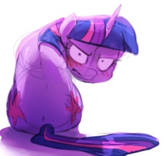 Size: 232x220 | Tagged: source needed, useless source url, safe, artist:sunibee, derpibooru import, twilight sparkle, unicorn twilight, pony, unicorn, angry, back, blushing, both cutie marks, death stare, faic, female, frown, glare, grumpy, grumpy twilight, looking at you, looking back, mare, sitting, solo, wide eyes
