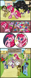 Size: 1000x2500 | Tagged: safe, artist:chiweee, bon bon, cerberus (character), derpy hooves, doctor whooves, pinkie pie, spike, sweetie belle, sweetie drops, twilight sparkle, cerberus, dragon, parasprite, pegasus, pony, business, clothes, comic, female, mare, multiple heads, panic, shirt, spikezilla, t-shirt, three heads