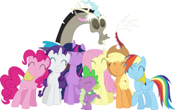 Size: 1253x781 | Tagged: dead source, safe, artist:lillygeneva, derpibooru import, applejack, discord, fluttershy, pinkie pie, rainbow dash, rarity, spike, twilight sparkle, twilight sparkle (alicorn), alicorn, dragon, earth pony, pegasus, pony, unicorn, female, mane seven, mane six, mare, simple background, transparent background, vector