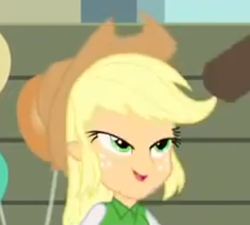 Size: 444x399 | Tagged: safe, screencap, applejack, equestria girls, equestria girls (movie), cropped, lidded eyes, out of context, solo