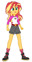 Size: 1800x3500 | Tagged: safe, artist:mixiepie, sunset shimmer, equestria girls, legend of everfree, boots, clothes, fist, open mouth, shorts, simple background, socks, solo, transparent background, vector