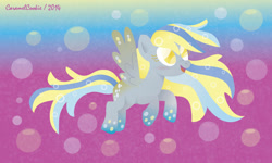 Size: 1280x768 | Tagged: safe, artist:caramelcookie, derpy hooves, pegasus, pony, female, mare, rainbow power, solo