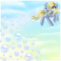 Size: 800x800 | Tagged: safe, artist:kawaii-desudesu, derpy hooves, pegasus, pony, bubble, cute, female, mare, solo