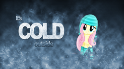 Size: 1920x1080 | Tagged: safe, artist:mithandir730, fluttershy, pegasus, pony, cap, clothes, cold, hat, socks, solo, striped socks, vector, wallpaper