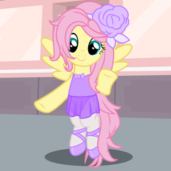 Size: 4320x4320 | Tagged: safe, artist:beavernator, fluttershy, pegasus, pony, absurd resolution, alternate hairstyle, ballerina, ballet, ballet slippers, bipedal, clothes, cute, dress, leotard, see-through, see-through skirt, shyabetes, skirt, smiling, solo, tutu