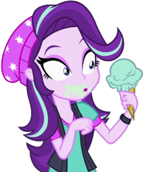 Size: 1729x2048 | Tagged: safe, artist:thebarsection, starlight glimmer, equestria girls, mirror magic, spoiler:eqg specials, beanie, clothes, dessert, female, food, hat, ice cream, ice cream cone, open mouth, simple background, solo, transparent background, vector, vest