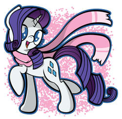 Size: 1612x1579 | Tagged: safe, artist:dahhez, rarity, pony, unicorn, clothes, female, mare, open mouth, raised hoof, scarf, simple background, smiling, solo