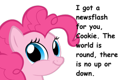 Size: 1655x1101 | Tagged: safe, pinkie pie, earth pony, pony, caption, comic sans, obligatory pony, philosophy, solo, text, twiface