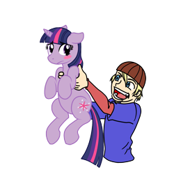 Size: 1500x1500 | Tagged: safe, artist:jinglesrasco, derpibooru import, twilight sparkle, human, pony, blushing, cute, floppy ears, frown, holding, holding a pony, open mouth, simple background, smiling, transparent background