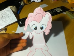 Size: 960x720 | Tagged: safe, artist:faulty-roze, pinkie pie, earth pony, pony, drawing, fourth wall, paper child, paper pony, papercraft