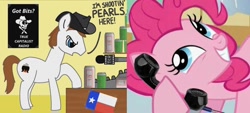 Size: 680x308 | Tagged: safe, pinkie pie, earth pony, pony, cans, flag, microphone, ponified, poster, prank call, speech bubble, telephone, the man they call ghost, true capitalist radio