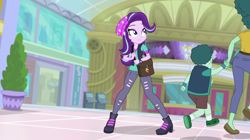 Size: 1280x718 | Tagged: safe, screencap, leafy mint, mint chip, starlight glimmer, equestria girls, mirror magic, spoiler:eqg specials, background human, canterlot mall, legs