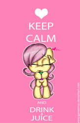 Size: 1300x2000 | Tagged: safe, artist:gamermac, fluttershy, pegasus, pony, bipedal, cute, juice box, keep calm and carry on, poster, solo