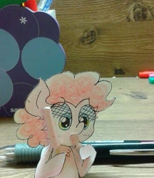 Size: 660x763 | Tagged: safe, artist:danadyu, pinkie pie, earth pony, pony, eating, food, jumped-out-pinkieanswers, paper child, photo, popsicle, traditional art