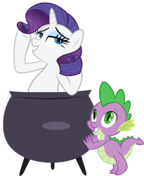 Size: 1357x1652 | Tagged: safe, rarity, spike, dragon, pony, unicorn, cauldron, female, horn, hundreds of users filter this tag, male, mare