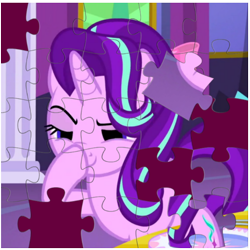 Size: 600x600 | Tagged: safe, edit, edited screencap, screencap, starlight glimmer, pony, unicorn, no second prances, boop, exploitable meme, female, glimmerposting, mare, meme, no catchlights, puzzle, self-boop