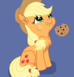 Size: 822x851 | Tagged: safe, artist:bri-sta, artist:glittering-pony, artist:longren, edit, applejack, earth pony, pony, chest fluff, colored, cookie, eating, filly, nom, simple background, sitting, solo