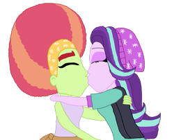 Size: 995x802 | Tagged: safe, artist:ktd1993, starlight glimmer, tree hugger, equestria girls, afro, crack shipping, female, kissing, lesbian, shipping, starhugger