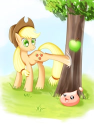 Size: 1944x2592 | Tagged: safe, artist:roshichen, applejack, earth pony, pony, applebucking, crossover, ragnarok online