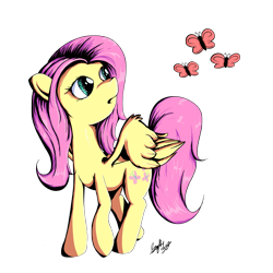 Size: 2000x2000 | Tagged: safe, artist:squiby-327, fluttershy, butterfly, pegasus, pony, female, mare, solo