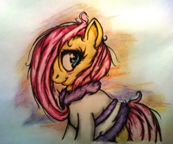 Size: 1848x1536 | Tagged: safe, artist:tomek2289, fluttershy, pegasus, pony, clothes, dressing gown, robe, solo, traditional art