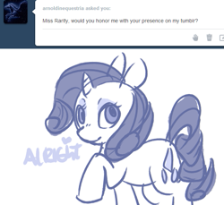 Size: 605x555 | Tagged: safe, artist:moonblizzard, rarity, pony, unicorn, ask, rarity answers, solo, tumblr