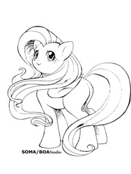 Size: 600x800 | Tagged: safe, artist:boastudio, fluttershy, pegasus, pony, female, mare, monochrome, solo