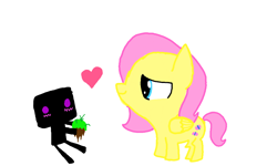 Size: 854x512 | Tagged: safe, artist:i-got-quest, fluttershy, pegasus, pony, crossover, crossover shipping, enderman, heart, minecraft, ms paint, shipping