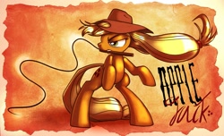 Size: 1855x1125 | Tagged: safe, artist:gsphere, applejack, earth pony, pony, mouth hold, rearing, solo, whip