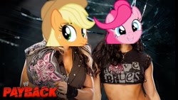 Size: 642x361 | Tagged: safe, applejack, pinkie pie, aj lee, barely pony related, kaitlyn, payback, wwe