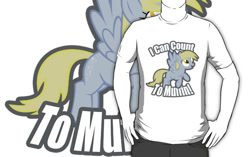 Size: 556x350 | Tagged: safe, artist:pixel-pie-pro, derpy hooves, clothes, i can count to potato, merchandise, redbubble, shirt, solo, text