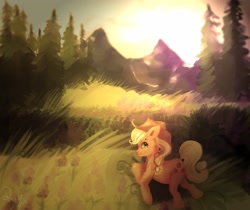 Size: 3534x2974 | Tagged: safe, artist:presleygirl, applejack, earth pony, pony, crying, fanfic, scenery, solo, sunset