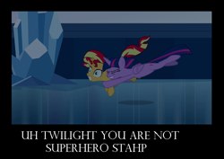 Size: 716x506 | Tagged: safe, artist:flutterdashfan5ever, edit, edited screencap, screencap, sunset shimmer, twilight sparkle, twilight sparkle (alicorn), alicorn, pony, equestria girls, image macro, meme, motivational poster, tackle