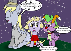 Size: 1386x992 | Tagged: safe, artist:scyphi, derpy hooves, dinky hooves, spike, cosplay, inspector gadget, red nose