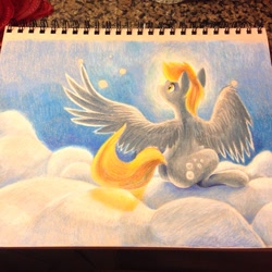 Size: 1280x1280 | Tagged: safe, artist:tsitra360, derpy hooves, pegasus, pony, cloud, cloudy, female, mare, photo, solo, traditional art, wip