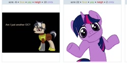 Size: 1152x574 | Tagged: safe, derpibooru import, twilight sparkle, oc, exploitable meme, juxtaposition, juxtaposition win