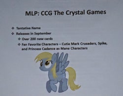 Size: 912x716 | Tagged: safe, derpy hooves, ccg, crystal games, enterplay, presentation, solo, text