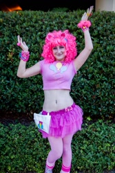 Size: 683x1024 | Tagged: artist needed, safe, pinkie pie, human, belly button, bellyring, clothes, cosplay, irl, irl human, midriff, photo, san diego comic con, sdcc 2012, skirt, solo, tutu