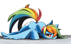 Size: 1618x1000 | Tagged: safe, artist:unousaya, derpibooru import, rainbow dash, pegasus, pony, cute, dashabetes, digital art, female, lying down, mare, solo, wings